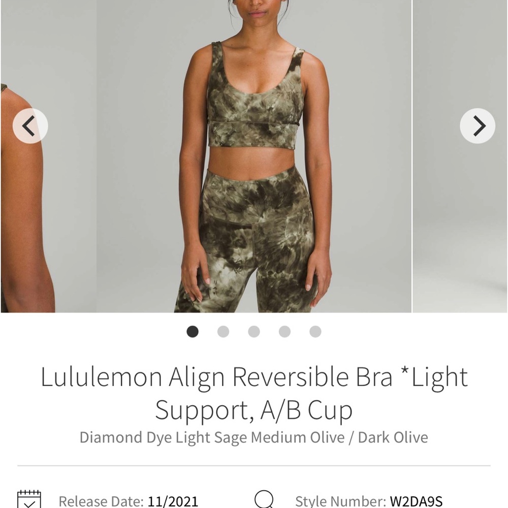 Lululemon Align Reversible Bra A/B Cup Diamond Dye Light Sage Medium Olive dark